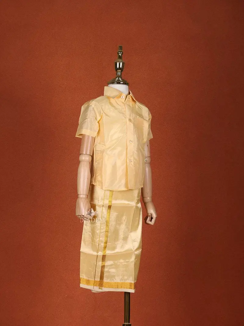 Sandal Silk Dhoti With Matching Half Sleeve Shirt 3