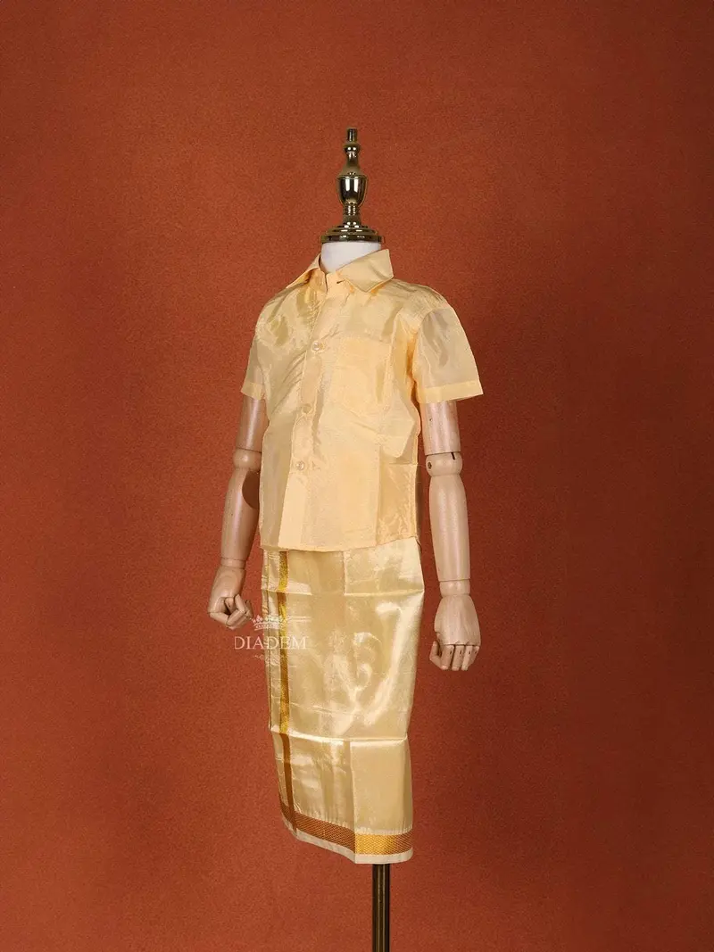 Sandal Silk Dhoti With Matching Half Sleeve Shirt 4