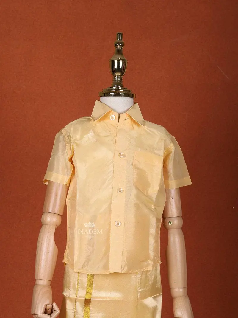 Sandal Silk Dhoti With Matching Half Sleeve Shirt 5