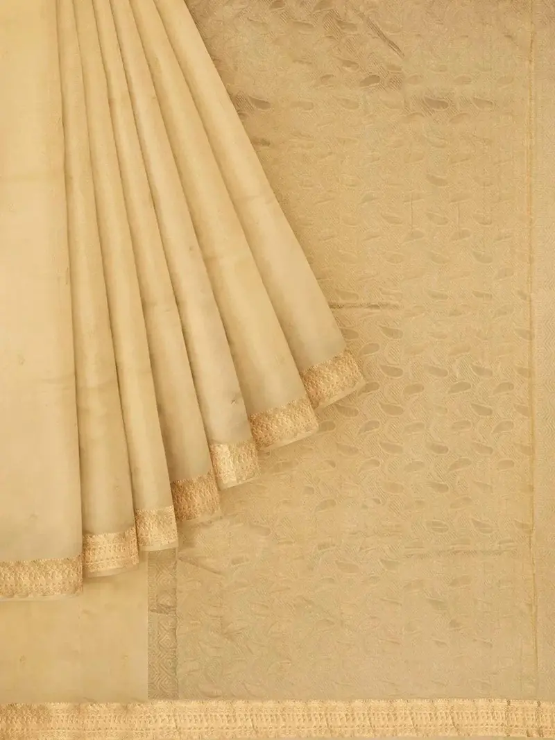 Sandal Silk Saree With Plain Design Body And Contrast Zari Border 1