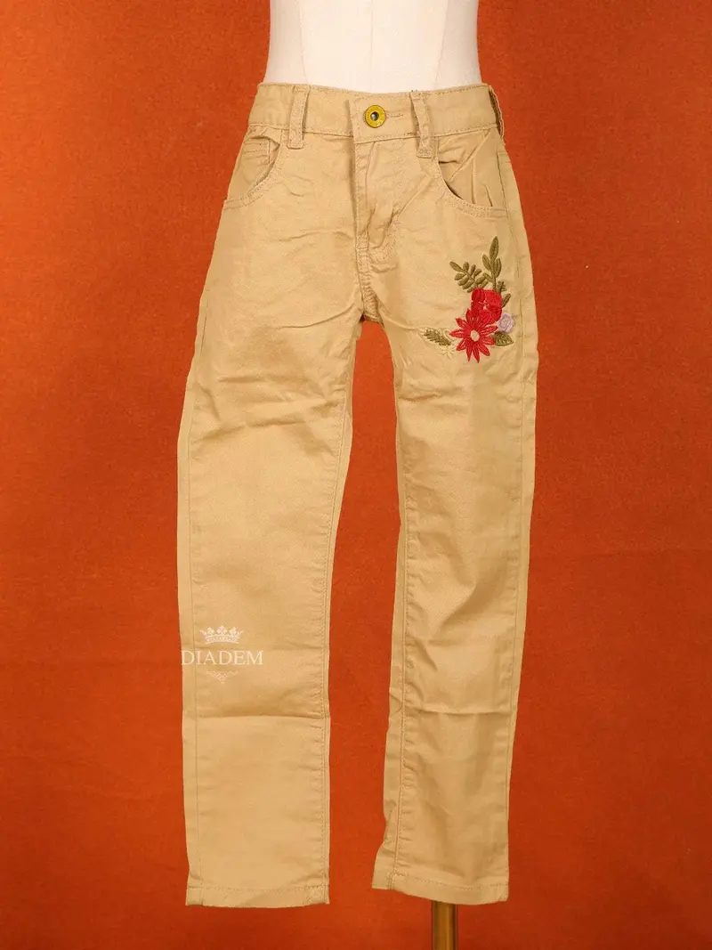 Sandal Yellow Cotton Blend Denim Pants For Girls 1
