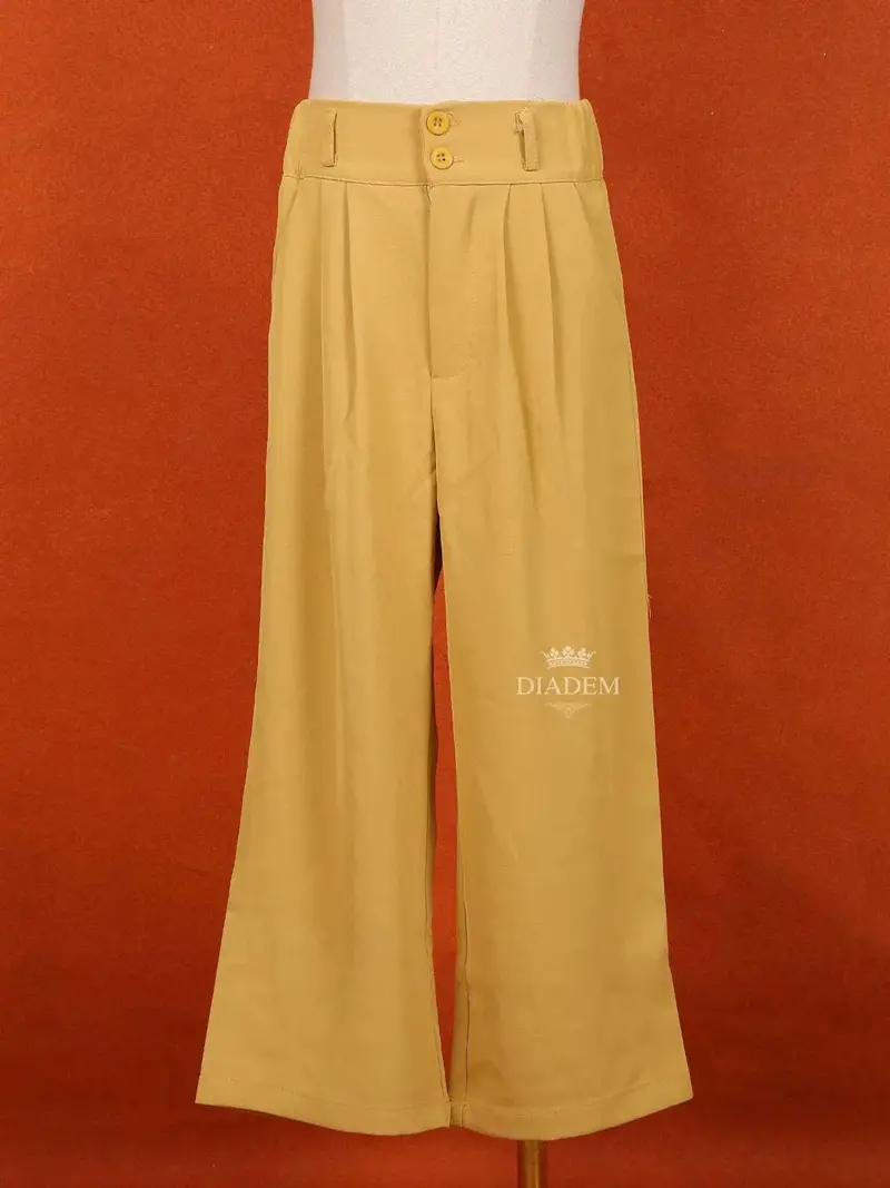 Sandal Yellow Cotton Blend Plain Pant For Girls 1