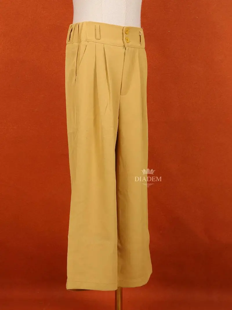 Sandal Yellow Cotton Blend Plain Pant For Girls 2