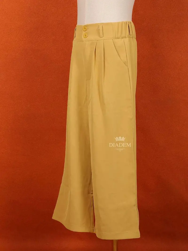 Sandal Yellow Cotton Blend Plain Pant For Girls 3