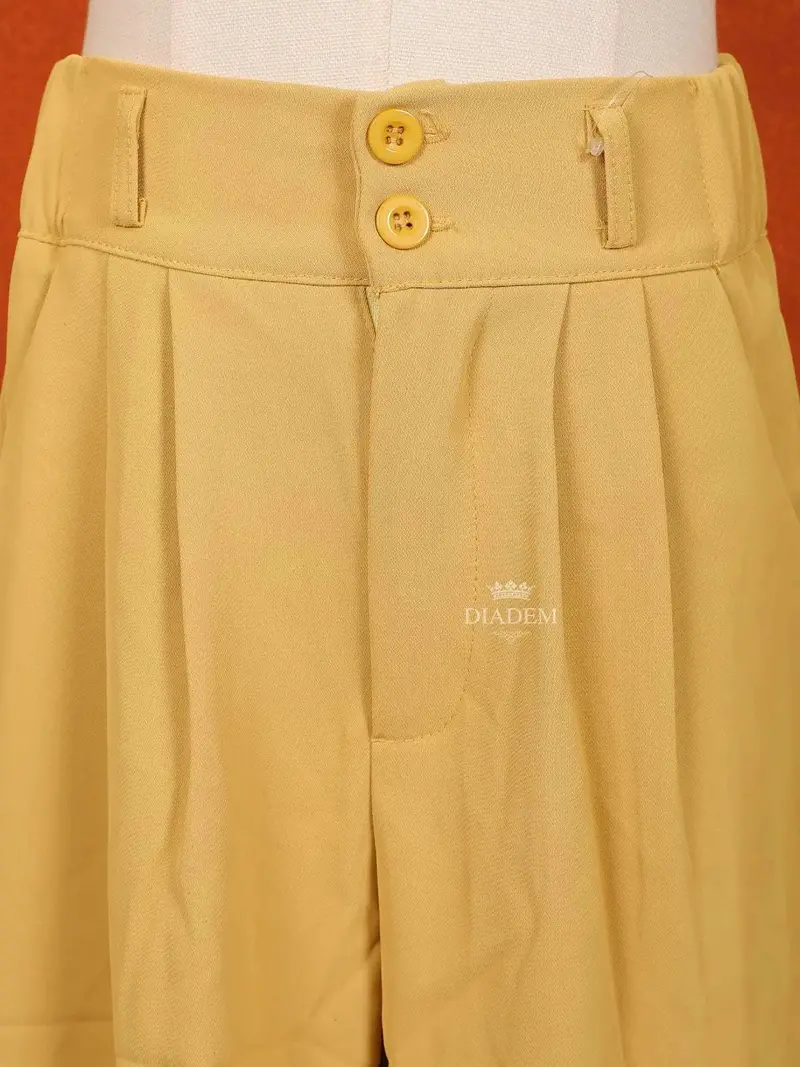 Sandal Yellow Cotton Blend Plain Pant For Girls 4