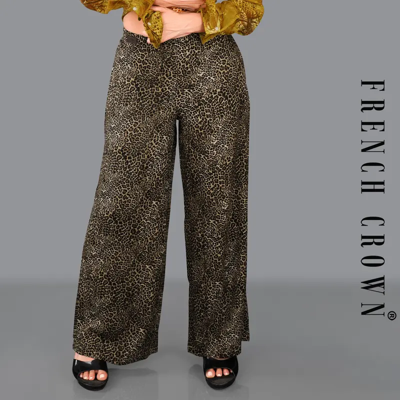 Sandrift And Woodrush Brown Zebra Printed Viscose Pants 1