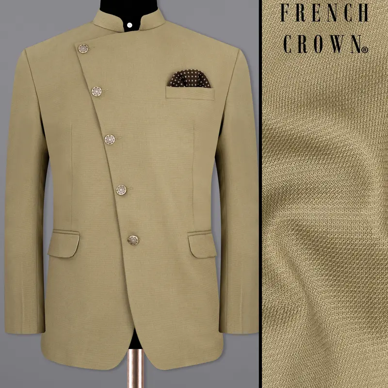 Sandrift Beige Cross Placket Bandhgala Blazer 1