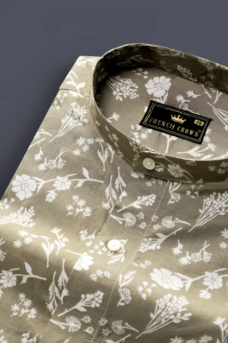 Sandrift Beige Floral Printed Premium Cotton Shirt 1