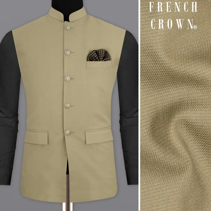 Sandrift Beige Textured Nehru Jacket 1