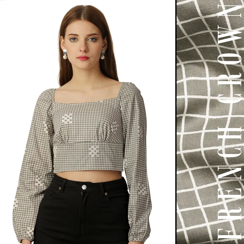 Sandrift Brown And White Premium Cotton Checkered Crop Top 1