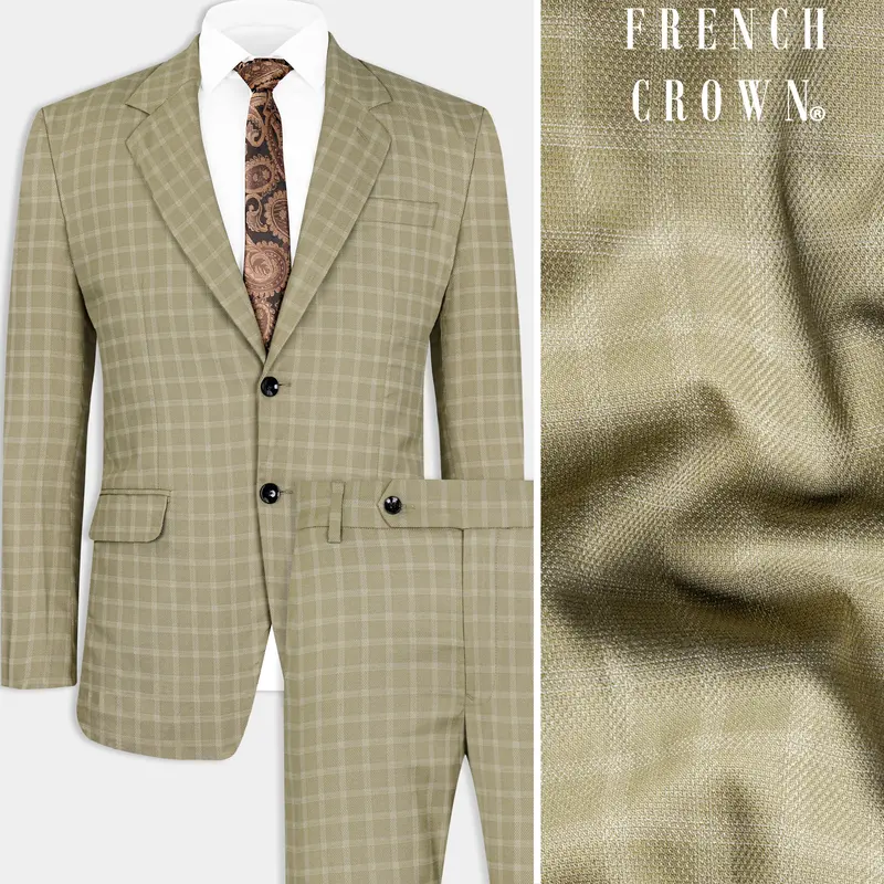 Sandrift Brown Checkered Wool Rich Single Breasted Suit 1