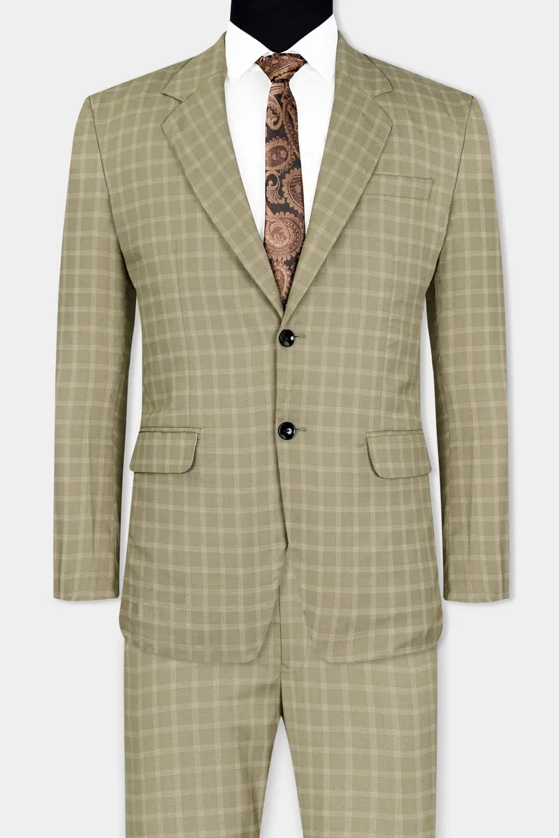 Sandrift Brown Checkered Wool Rich Single Breasted Suit 10