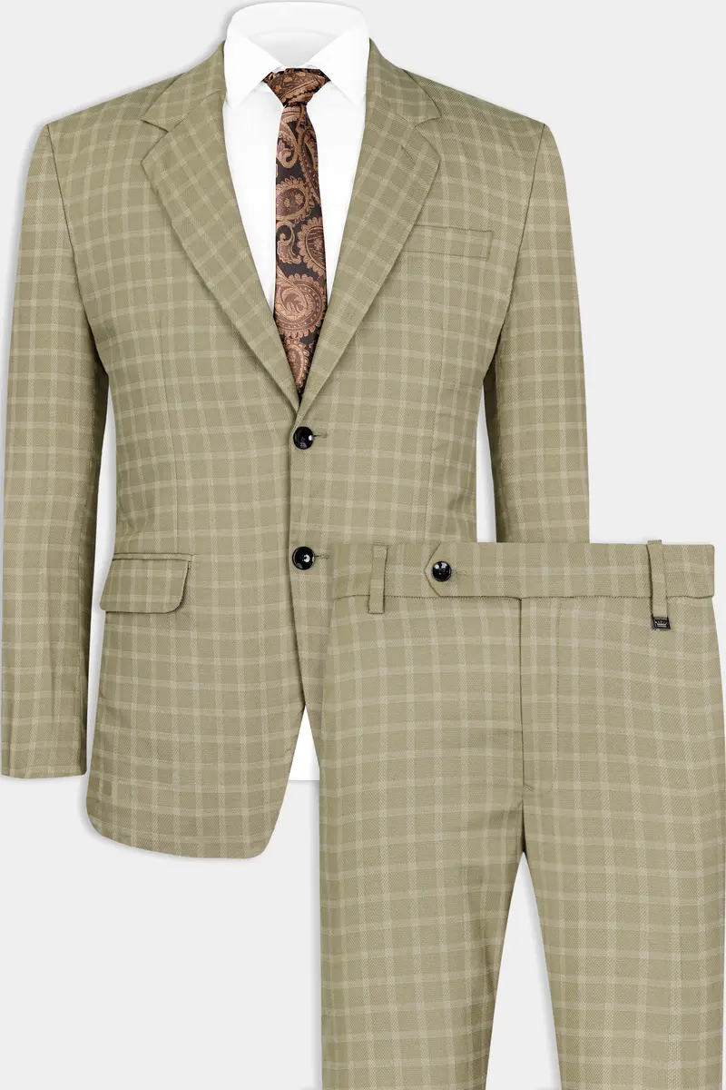 Sandrift Brown Checkered Wool Rich Single Breasted Suit 2