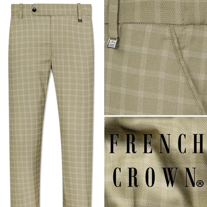 Sandrift Brown Checkered Wool Rich Stretchable Pant 1