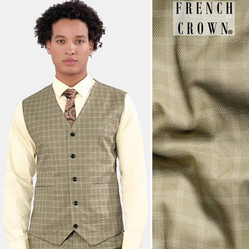 Sandrift Brown Checkered Wool Rich Waistcoat 1