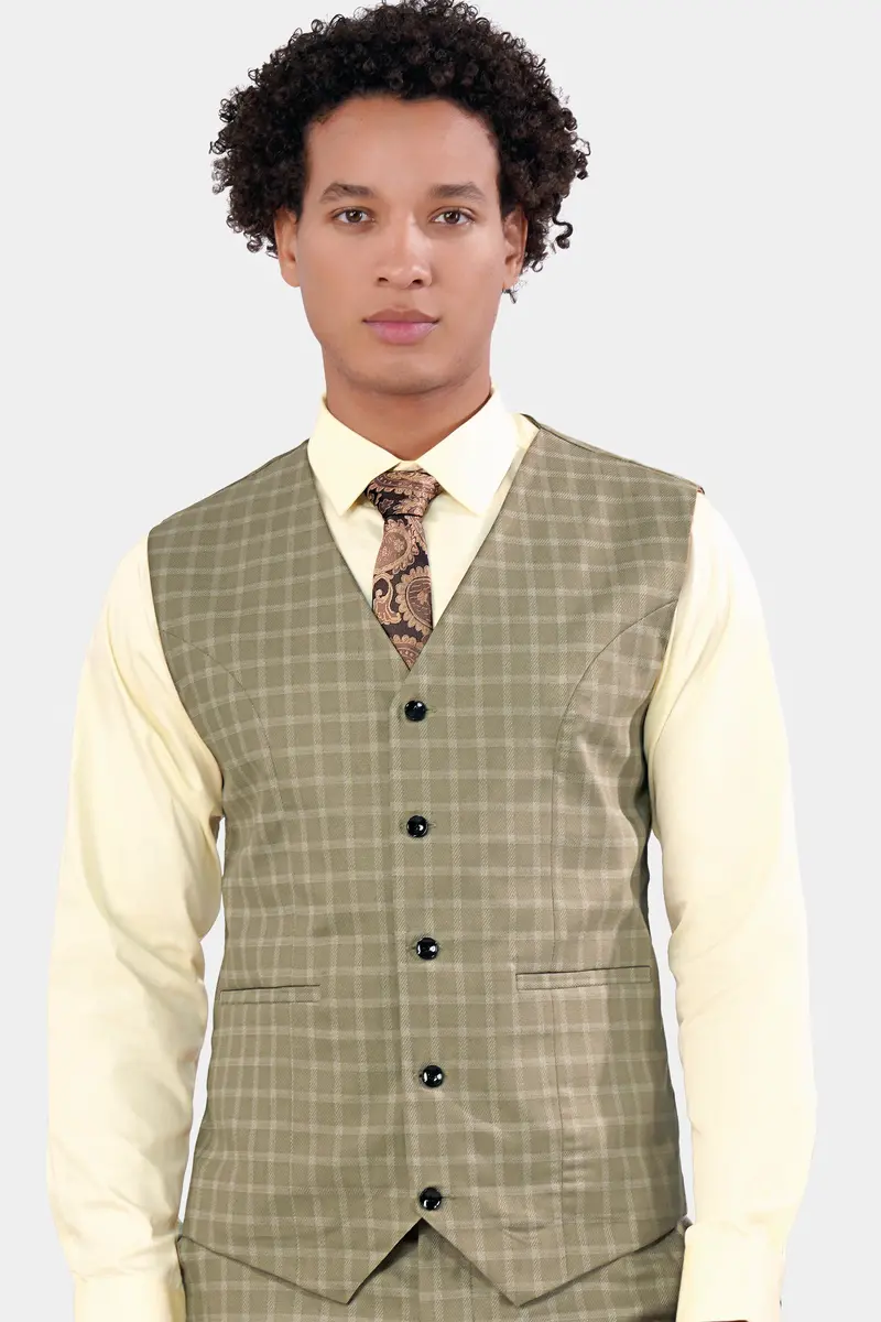 Sandrift Brown Checkered Wool Rich Waistcoat 2