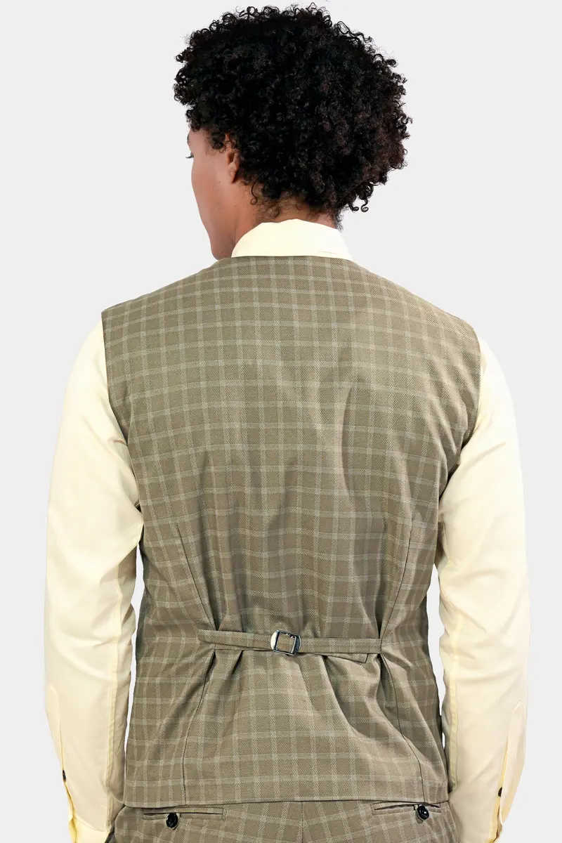 Sandrift Brown Checkered Wool Rich Waistcoat 4