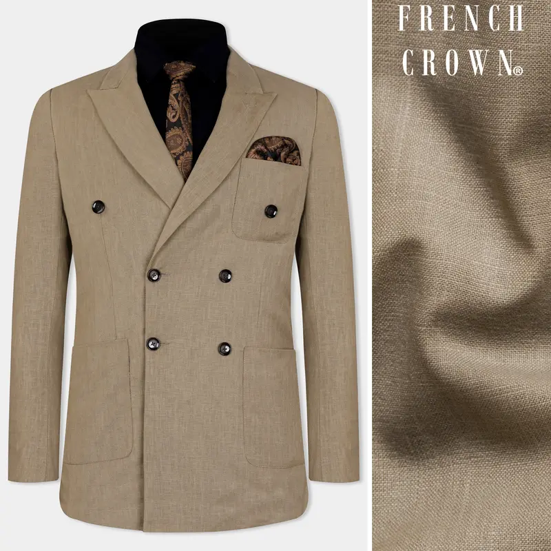 Sandrift Brown Luxurious Linen Double Breasted Sports Blazer 1