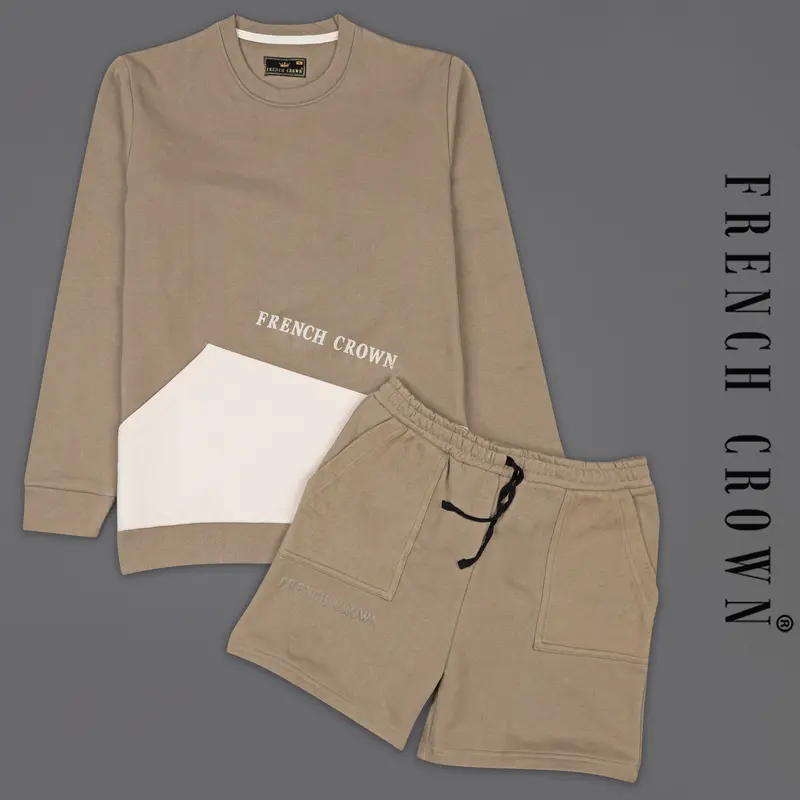 Sandrift Brown Premium Cotton Sweatshirt With Shorts Co-Ord Sets 1