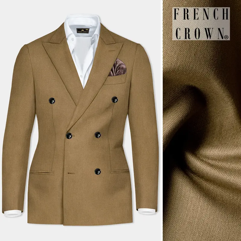 Sandrift Brown Solid Cotton Double Breasted Blazer 1
