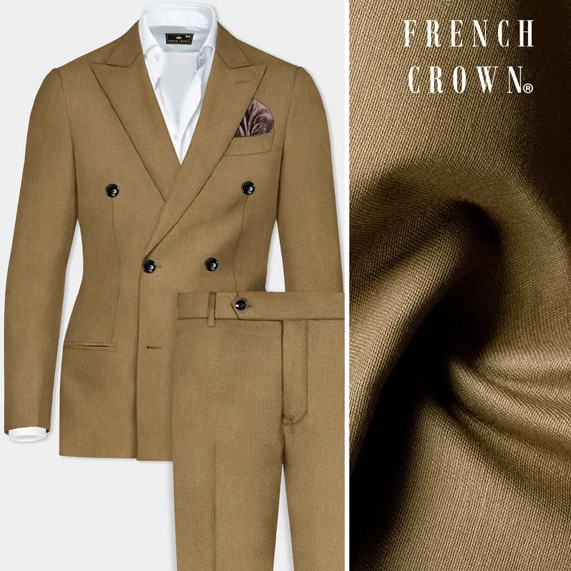 Sandrift Brown Solid Cotton Double Breasted Suit 1