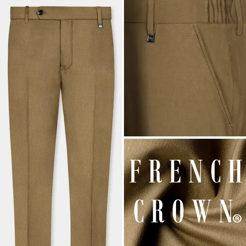 Sandrift Brown Solid Cotton Stretchable Waistband Pant 1