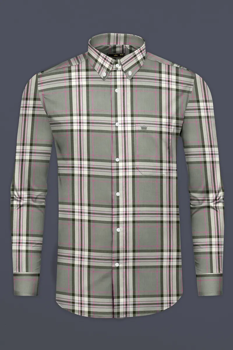 Sandrift Brown With Mondo Green Twill Checkered Premium Cotton Shirt 4
