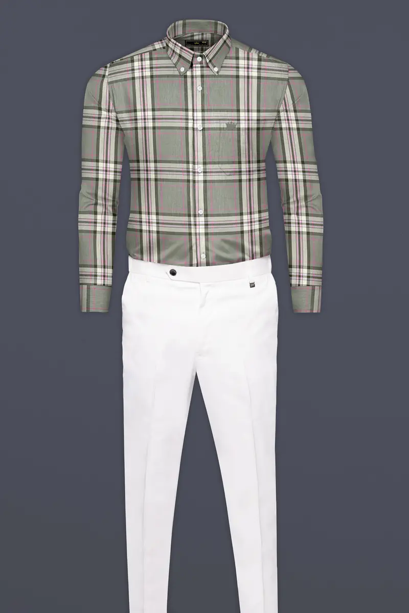 Sandrift Brown With Mondo Green Twill Checkered Premium Cotton Shirt 6