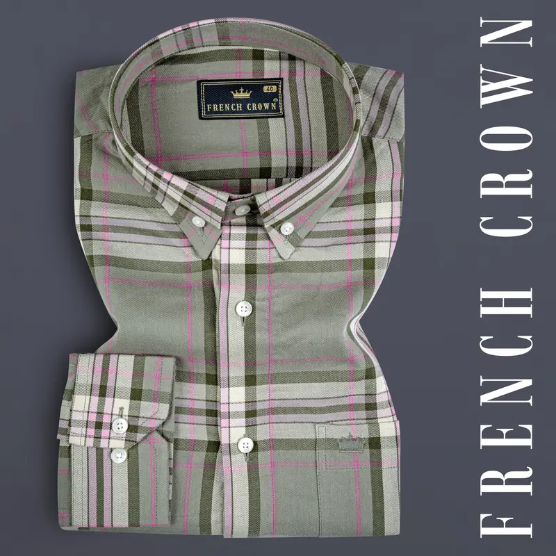 Sandrift Brown With Mondo Green Twill Checkered Premium Cotton Shirt 8