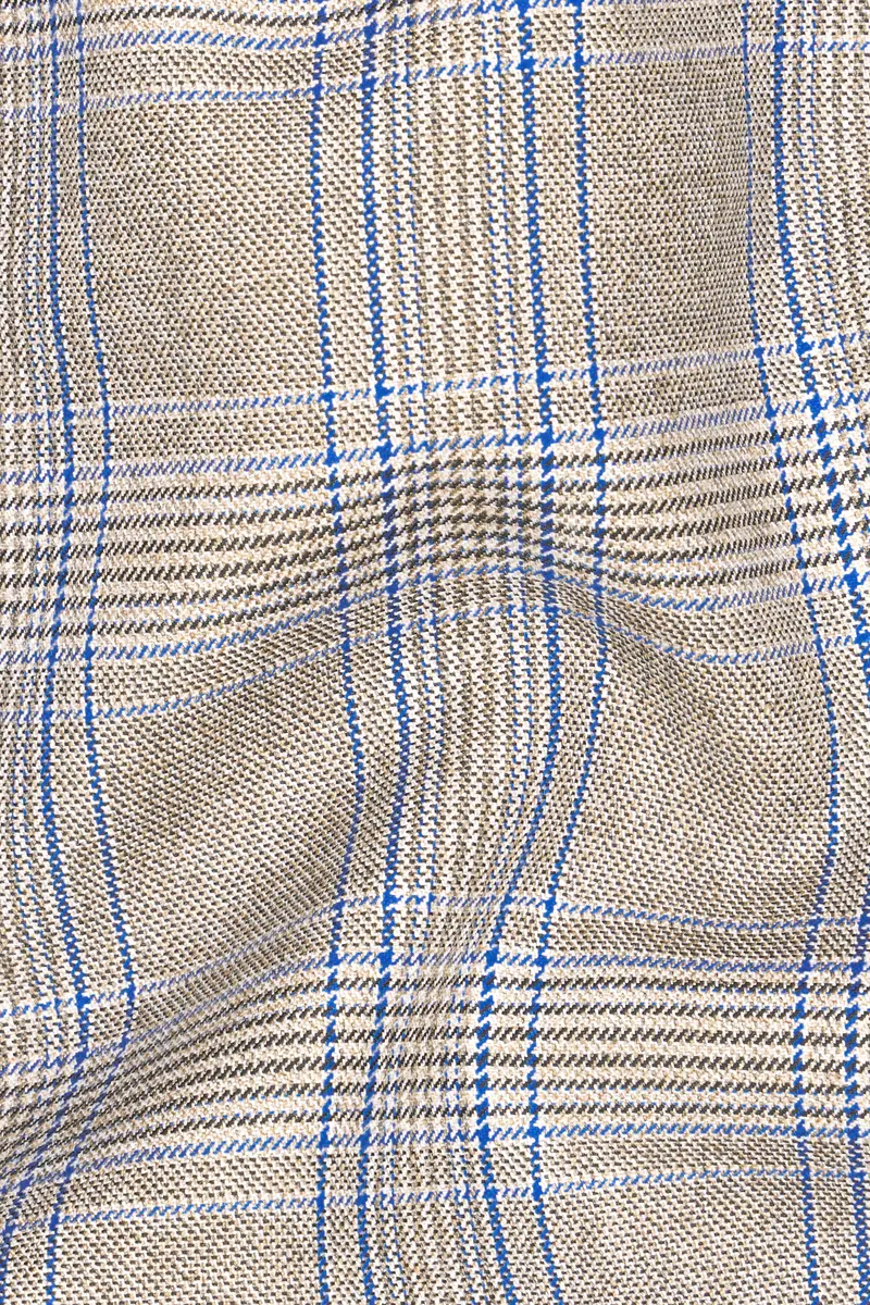 Sandrift Brown With Persian Blue Plaid Double Breasted Blazer 3