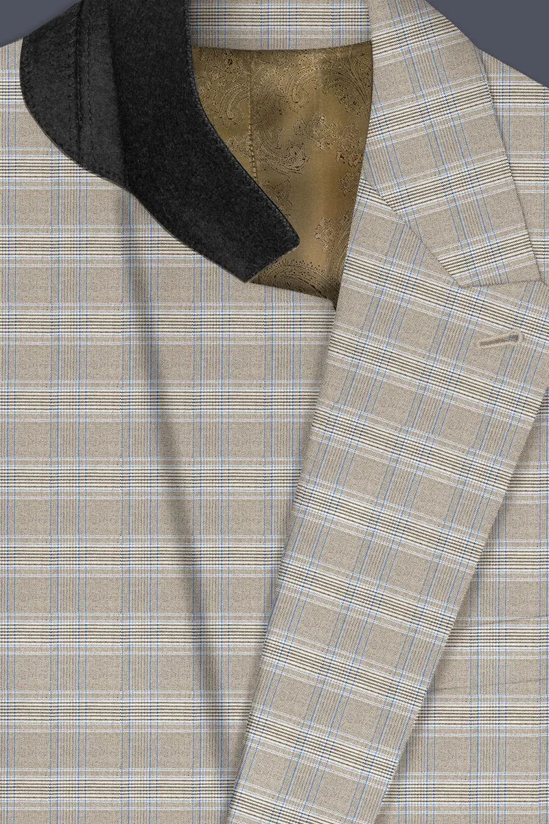 Sandrift Brown With Persian Blue Plaid Double Breasted Blazer 4