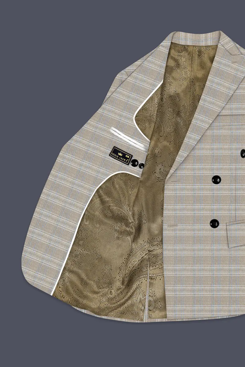 Sandrift Brown With Persian Blue Plaid Double Breasted Blazer 5