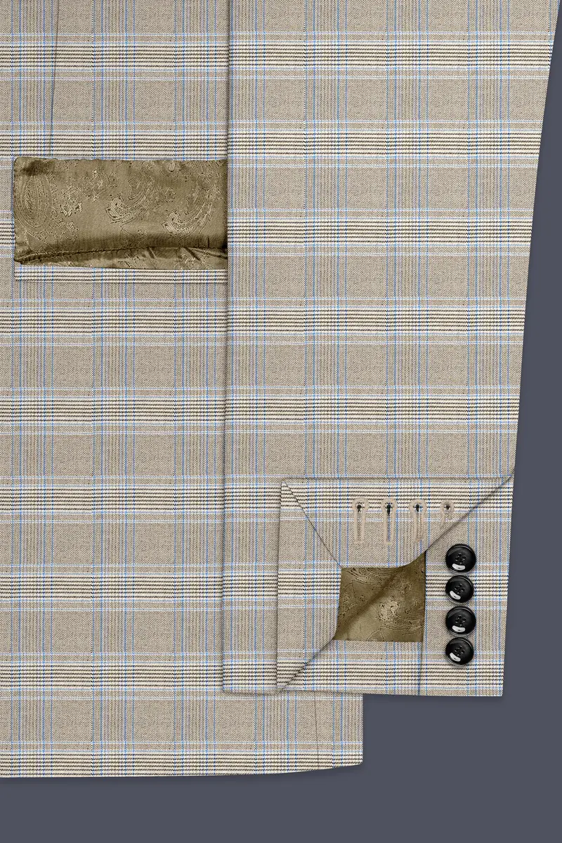 Sandrift Brown With Persian Blue Plaid Double Breasted Blazer 6