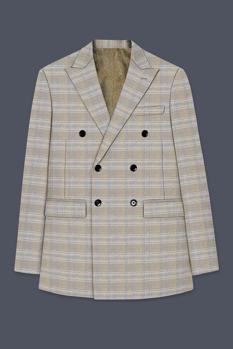 Sandrift Brown With Persian Blue Plaid Double Breasted Blazer 7