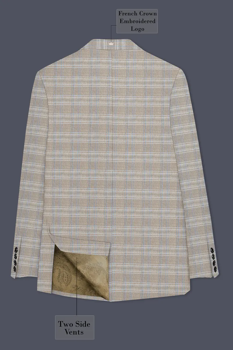 Sandrift Brown With Persian Blue Plaid Double Breasted Blazer 8