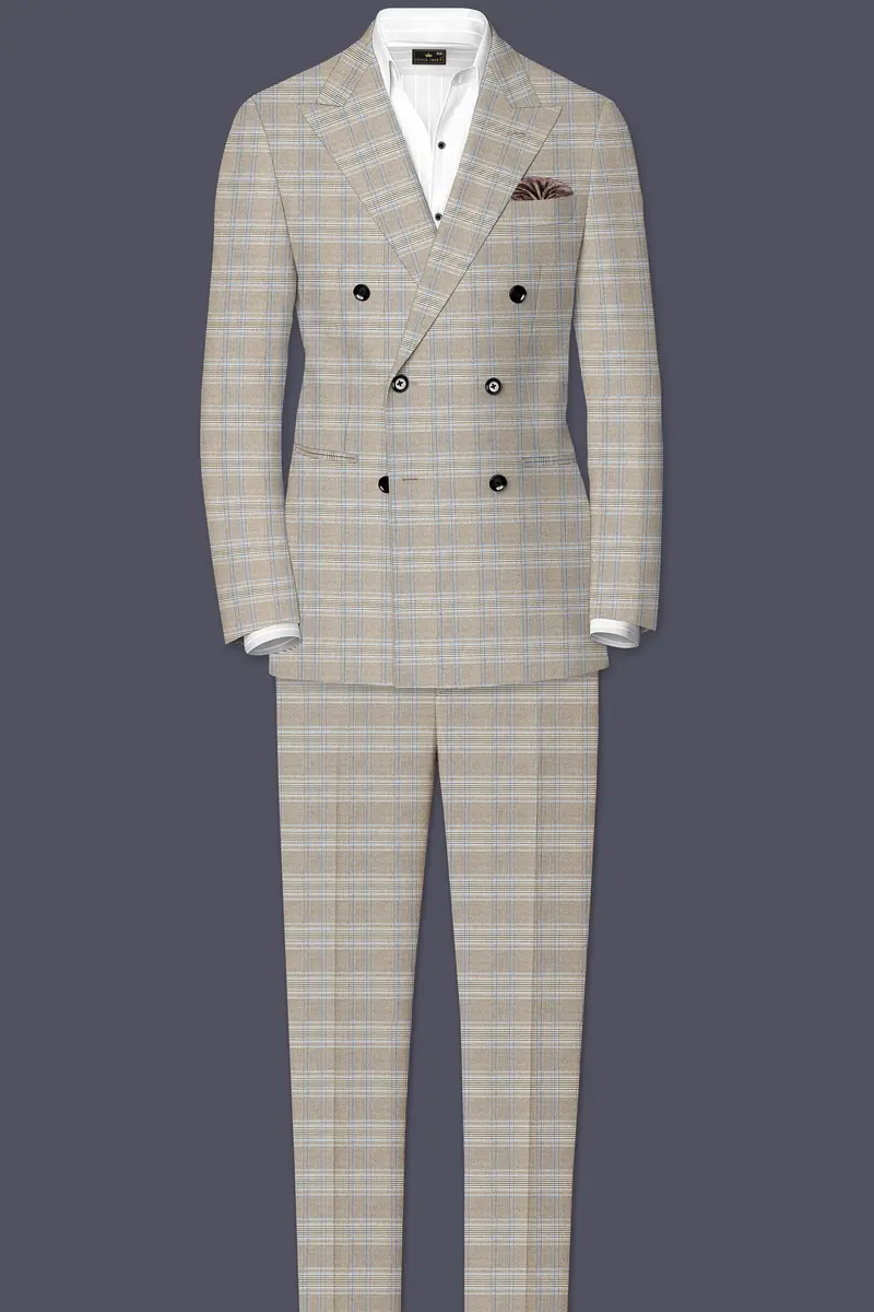 Sandrift Brown With Persian Blue Plaid Double Breasted Blazer 9