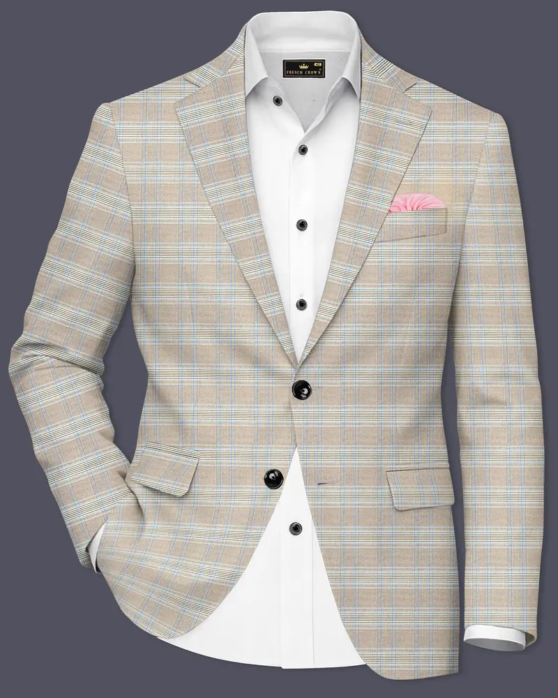 Sandrift Brown With Persian Blue Plaid Single Breasted Blazer 1