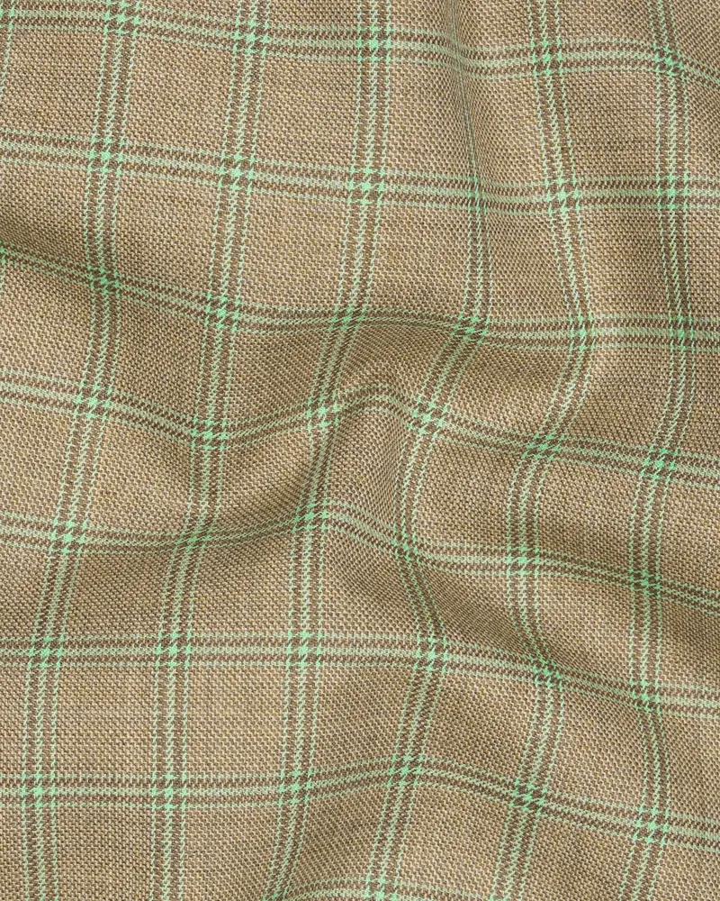 Sandrift Brown With Sprout Green Plaid Bandhgala Blazer 3