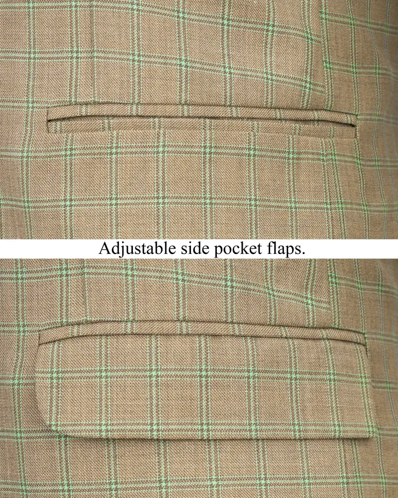 Sandrift Brown With Sprout Green Plaid Bandhgala Blazer 5