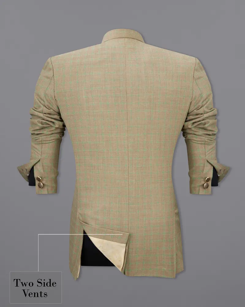 Sandrift Brown With Sprout Green Plaid Bandhgala Blazer 8