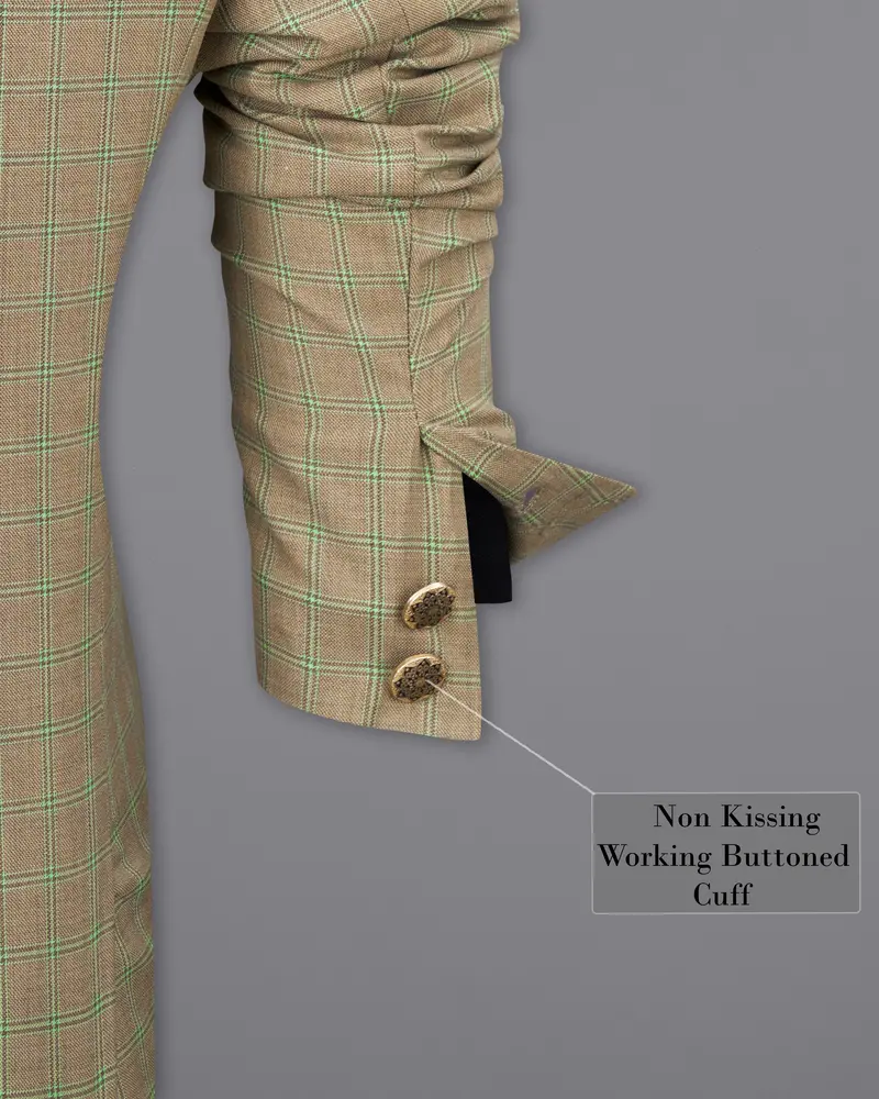 Sandrift Brown With Sprout Green Plaid Bandhgala Blazer 9