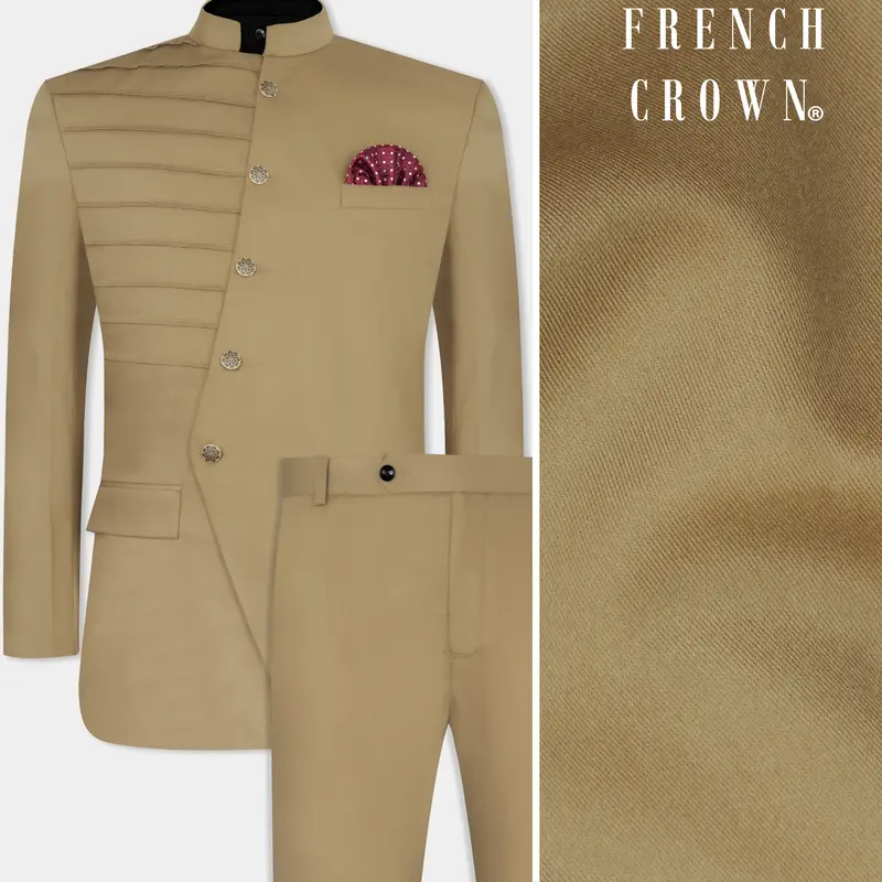 Sandrift Brown Wool Rich Bandhgala Designer Suit 1
