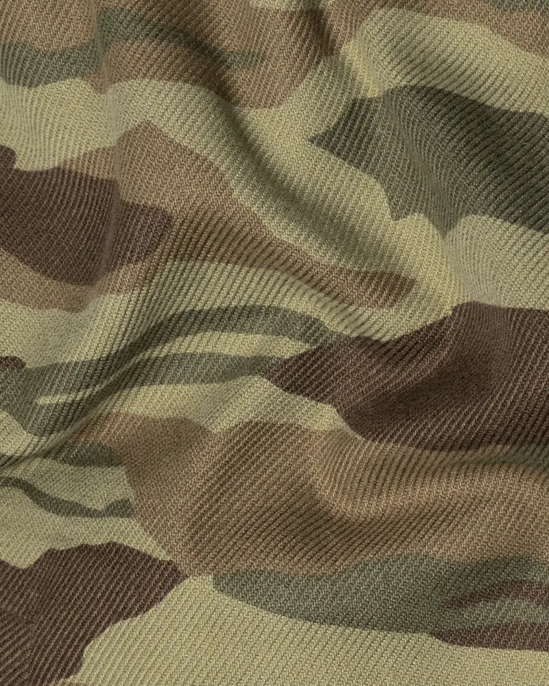 Sandrift Green With Taupe Brown Camouflage Royal Oxford Designer Shirt 3