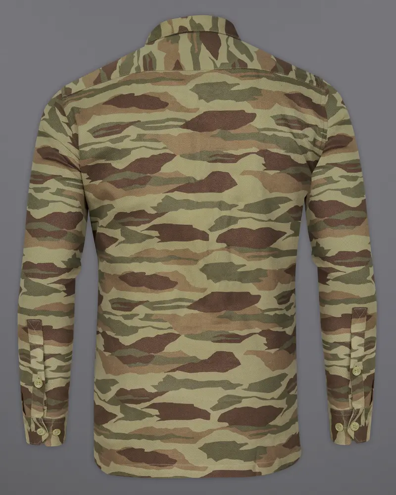 Sandrift Green With Taupe Brown Camouflage Royal Oxford Designer Shirt 7