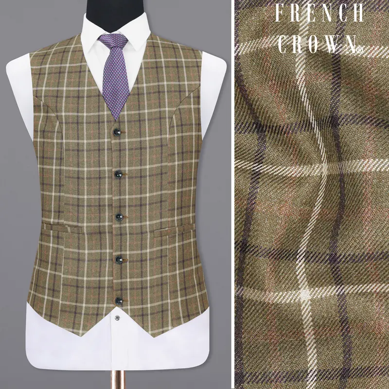 Sandstone Brown Plaid Waistcoat 1