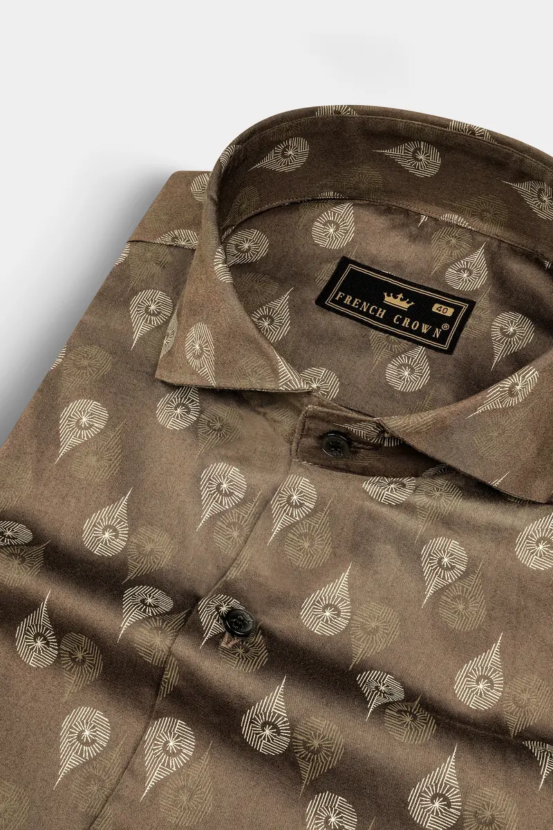 Sandstone Brown Printed Subtle Sheen Super Soft Premium Cotton Shirt 1