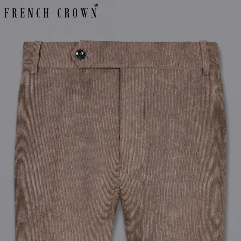 Sandstone Brown Striped Corduroy Premium Cotton Pant 1