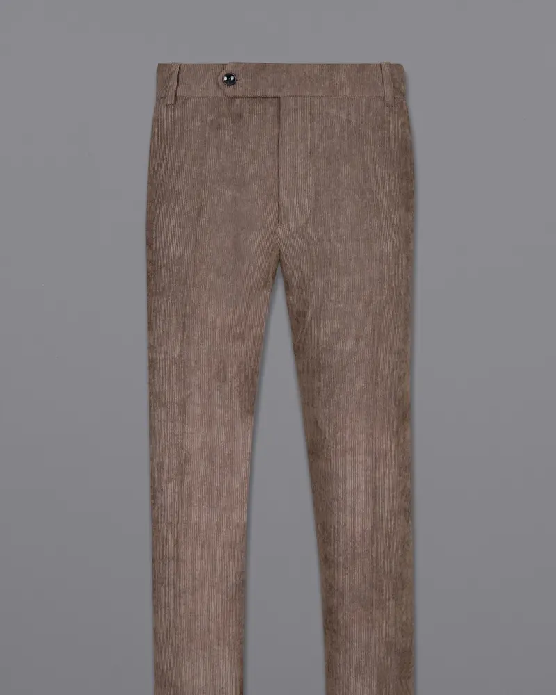 Sandstone Brown Striped Corduroy Premium Cotton Pant 4