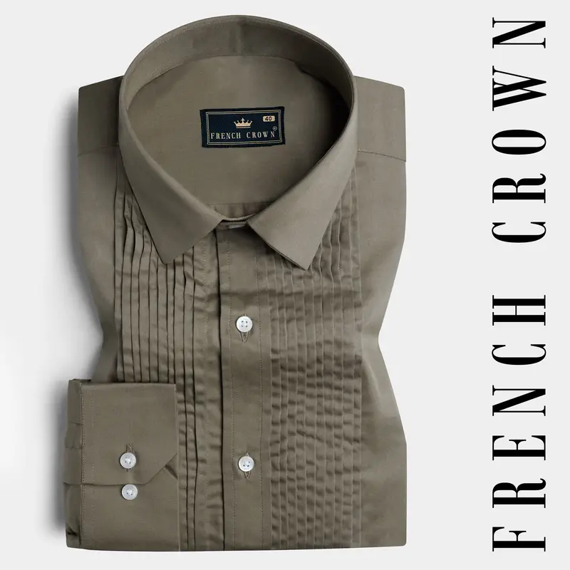 Sandstone Brown Subtle Sheen Super Soft Premium Cotton Tuxedo Shirt 1