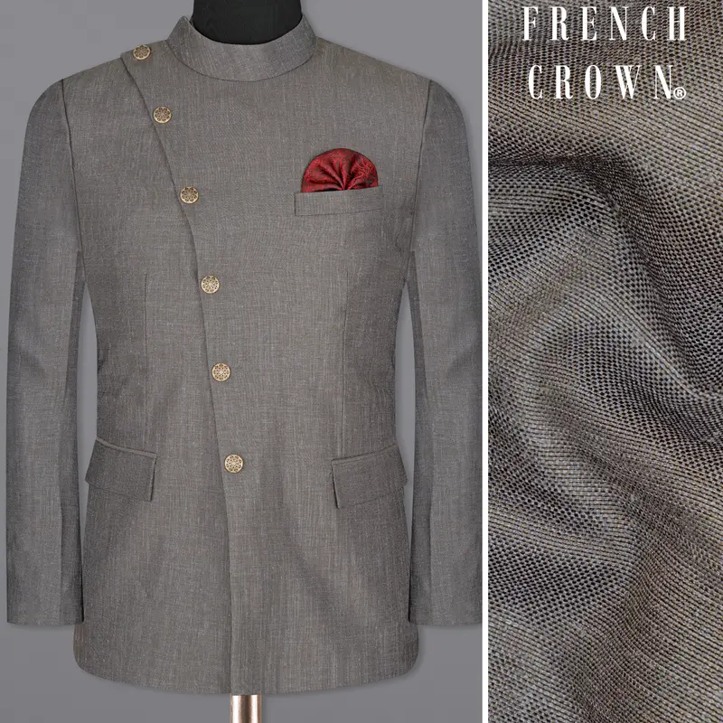 Sandstone Gray  Cross Placket Bandhgala Designer Blazer 1